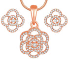 CZ Petal Perfection Pendant Set. Rose gold-plated pendant set with a floral design with earrings & CZ stones.