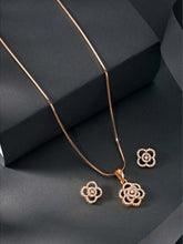 CZ Petal Perfection Pendant Set. Rose gold-plated pendant set with a floral design with earrings & CZ stones.