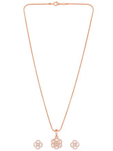 CZ Petal Perfection Pendant Set. Rose gold-plated pendant set with a floral design with earrings & CZ stones.