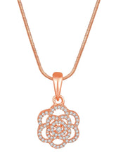 CZ Petal Perfection Pendant Set. Rose gold-plated pendant set with a floral design with earrings & CZ stones.