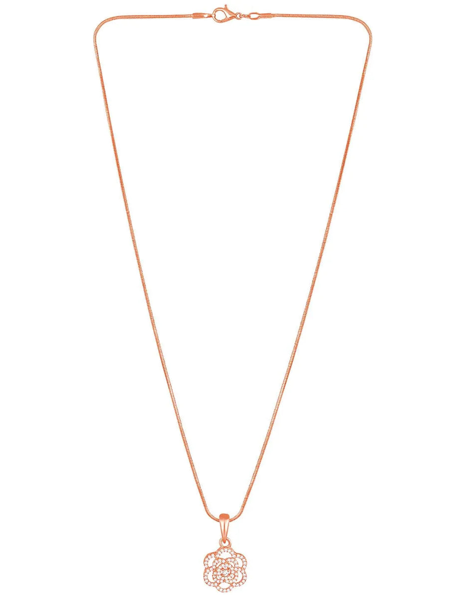 CZ Petal Perfection Pendant Set. Rose gold-plated pendant set with a floral design with earrings & CZ stones.