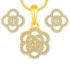 CZ Petal Perfection Pendant Set. Gold-plated pendant set with a floral design with earrings & CZ stones.