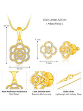 CZ Petal Perfection Pendant Set. Gold-plated pendant set with a floral design with earrings & CZ stones.