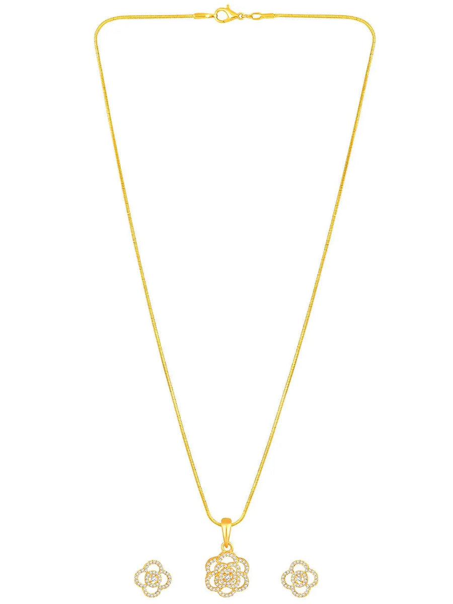 CZ Petal Perfection Pendant Set. Gold-plated pendant set with a floral design with earrings & CZ stones.