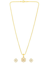 CZ Petal Perfection Pendant Set. Gold-plated pendant set with a floral design with earrings & CZ stones.