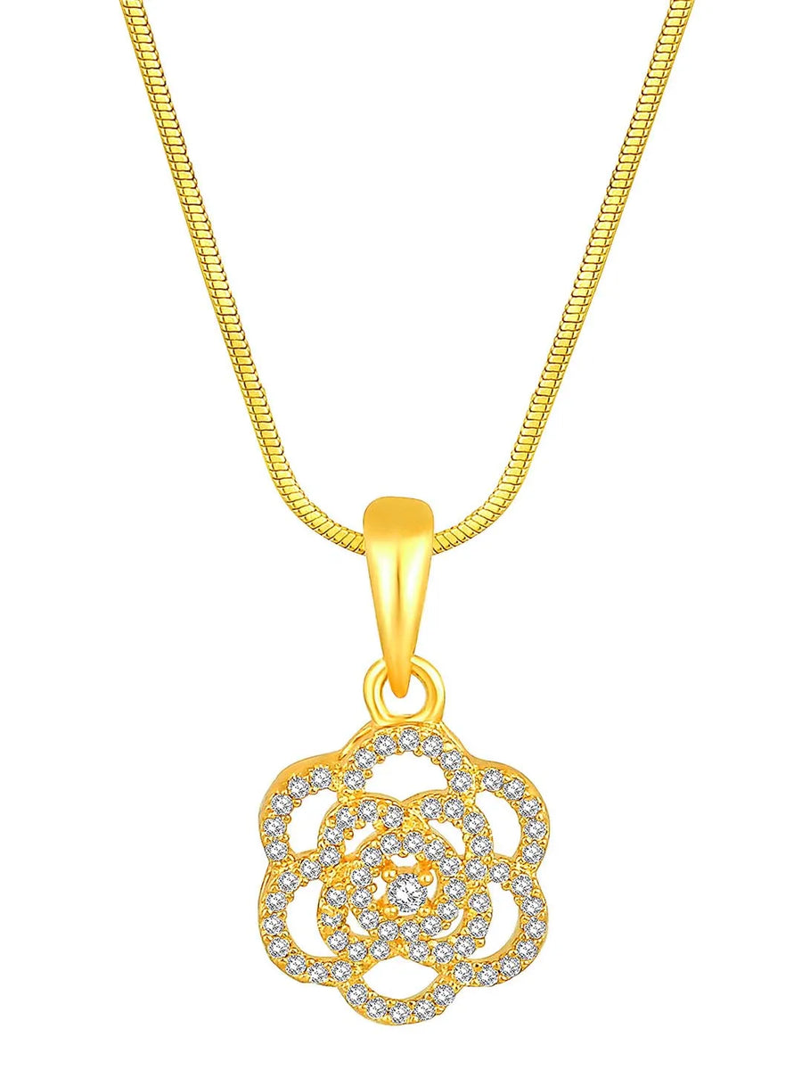 CZ Petal Perfection Pendant Set. Gold-plated pendant set with a floral design with earrings & CZ stones.