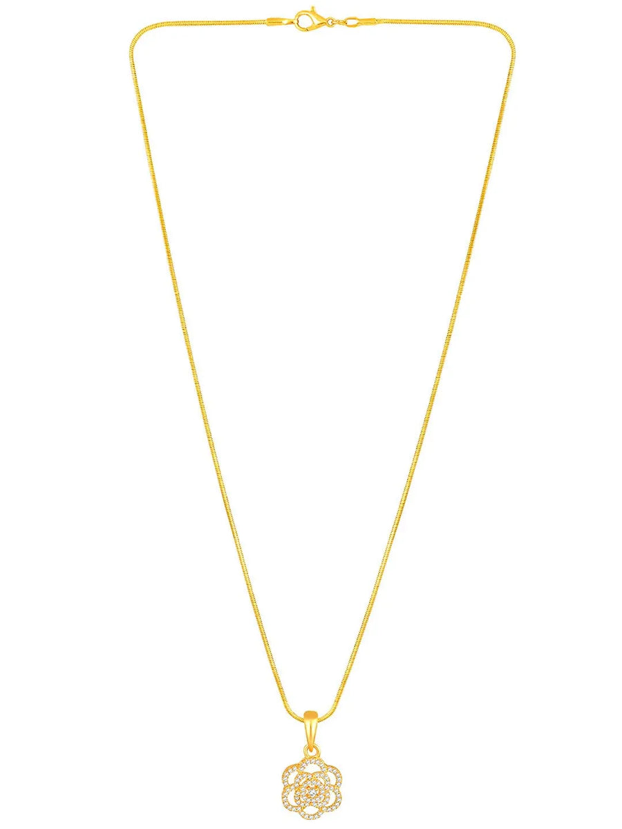 CZ Petal Perfection Pendant Set. Gold-plated pendant set with a floral design with earrings & CZ stones.