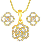CZ Petal Perfection Pendant Set. Gold-plated pendant set with a floral design with earrings & CZ stones.