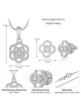 CZ Petal Perfection Pendant Set. Silver-plated pendant set with a floral design with earrings & CZ stones.