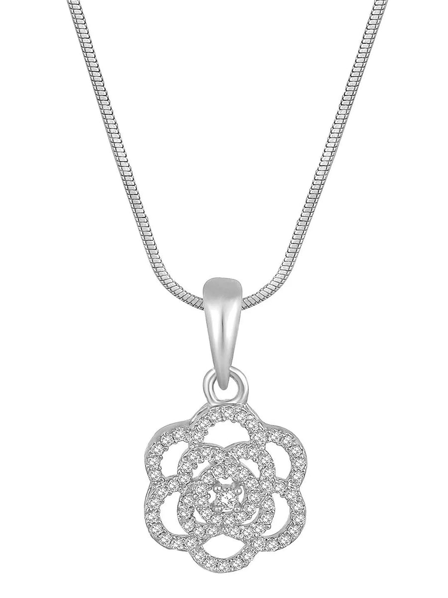 CZ Petal Perfection Pendant Set. Silver-plated pendant set with a floral design with earrings & CZ stones.