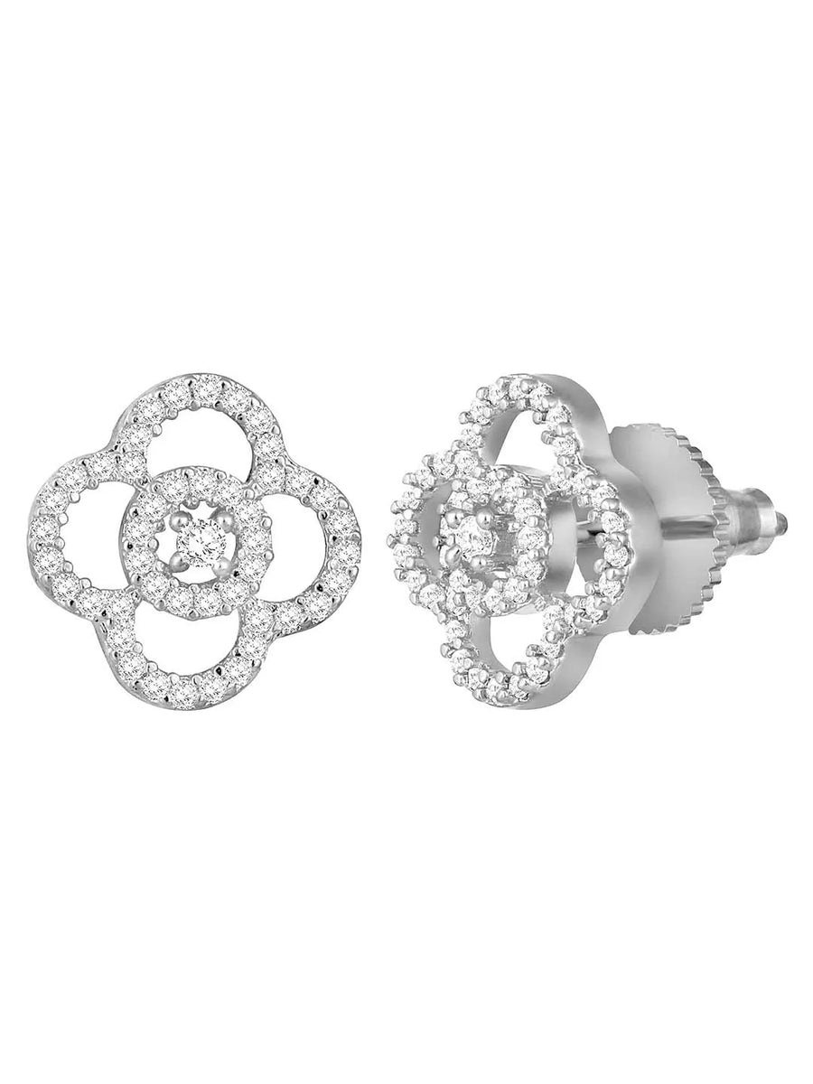 CZ Petal Perfection Pendant Set. Silver-plated pendant set with a floral design with earrings & CZ stones.