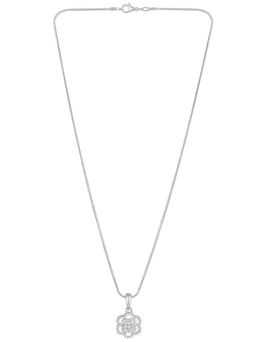 CZ Petal Perfection Pendant Set. Silver-plated pendant set with a floral design with earrings & CZ stones.