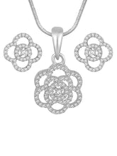 CZ Petal Perfection Pendant Set. Silver-plated pendant set with a floral design with earrings & CZ stones.