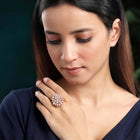 Stylish Shine CZ Statement Ring by Peora. A rose gold-plated adjustable ring with CZ stones with pattern.