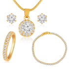 Gold pendant chain earring bracelet ring set named Radiant Rounds CZ Solitaire Pendant Set, embellished with crystals & cubic zirconia accents and fine craftsmanship | Peora
