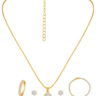 Gold pendant chain earring bracelet ring set named Radiant Rounds CZ Solitaire Pendant Set, embellished with crystals & cubic zirconia accents and fine craftsmanship | Peora
