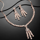Sparkling Radiant Drops CZ Necklace Set by Peora. Rose gold plating Necklace and earrings with cubic zirconia stones.