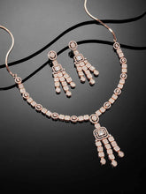 Sparkling Radiant Drops CZ Necklace Set by Peora. Rose gold plating Necklace and earrings with cubic zirconia stones.
