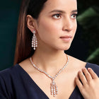 Sparkling Radiant Drops CZ Necklace Set by Peora. Rose gold plating Necklace and earrings with cubic zirconia stones.