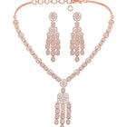 Sparkling Radiant Drops CZ Necklace Set by Peora. Rose gold plating Necklace and earrings with cubic zirconia stones.