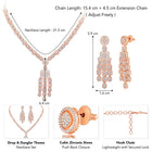 Sparkling Radiant Drops CZ Necklace Set by Peora. Rose gold plating Necklace and earrings with cubic zirconia stones.