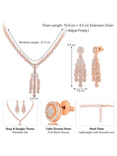Sparkling Radiant Drops CZ Necklace Set by Peora. Rose gold plating Necklace and earrings with cubic zirconia stones.