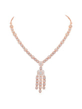 Sparkling Radiant Drops CZ Necklace Set by Peora. Rose gold plating Necklace and earrings with cubic zirconia stones.