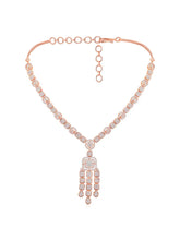 Sparkling Radiant Drops CZ Necklace Set by Peora. Rose gold plating Necklace and earrings with cubic zirconia stones.