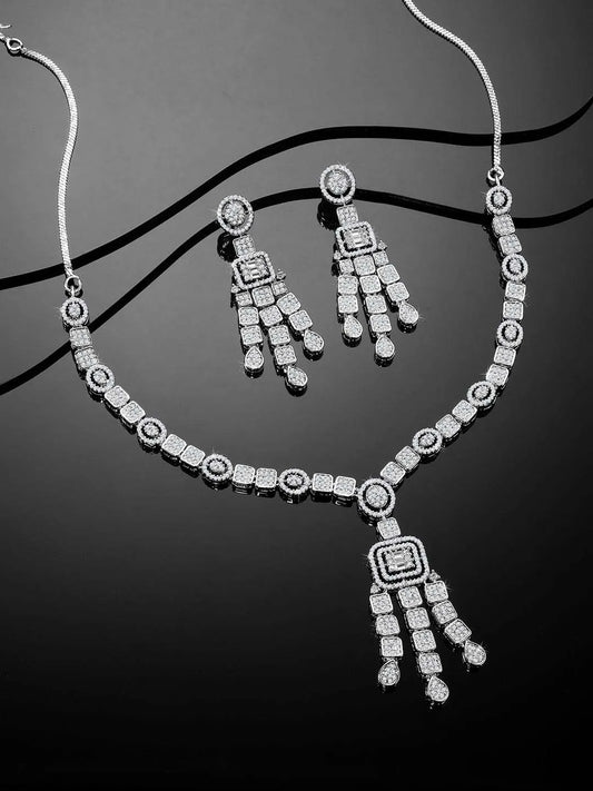 Sparkling Radiant Drops CZ Necklace Set by Peora. Silver plating Necklace and earrings with cubic zirconia stones.
