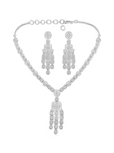 Sparkling Radiant Drops CZ Necklace Set by Peora. Silver plating Necklace and earrings with cubic zirconia stones.