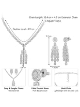 Sparkling Radiant Drops CZ Necklace Set by Peora. Silver plating Necklace and earrings with cubic zirconia stones.