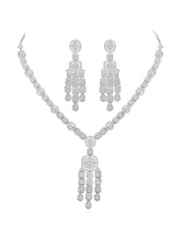Sparkling Radiant Drops CZ Necklace Set by Peora. Silver plating Necklace and earrings with cubic zirconia stones.