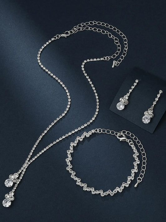 White necklace earrings set crafted from alloy, adorned with cubic zirconia & crystals for an elegant, timeless look | Peora
