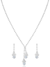 White necklace earrings set crafted from alloy, adorned with cubic zirconia & crystals for an elegant, timeless look | Peora
