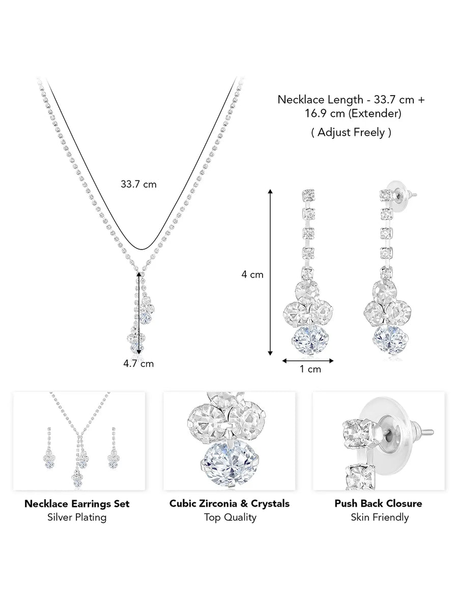 White necklace earrings set crafted from alloy, adorned with cubic zirconia & crystals for an elegant, timeless look | Peora
