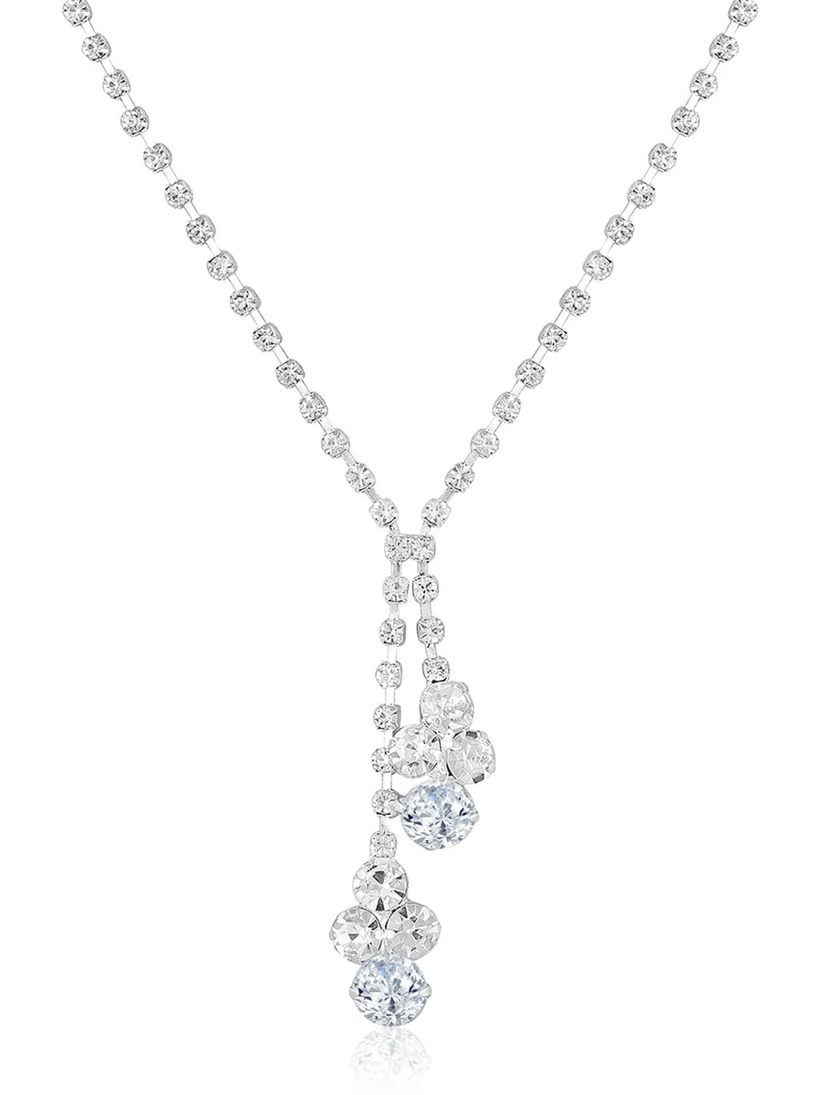 White necklace earrings set crafted from alloy, adorned with cubic zirconia & crystals for an elegant, timeless look | Peora

