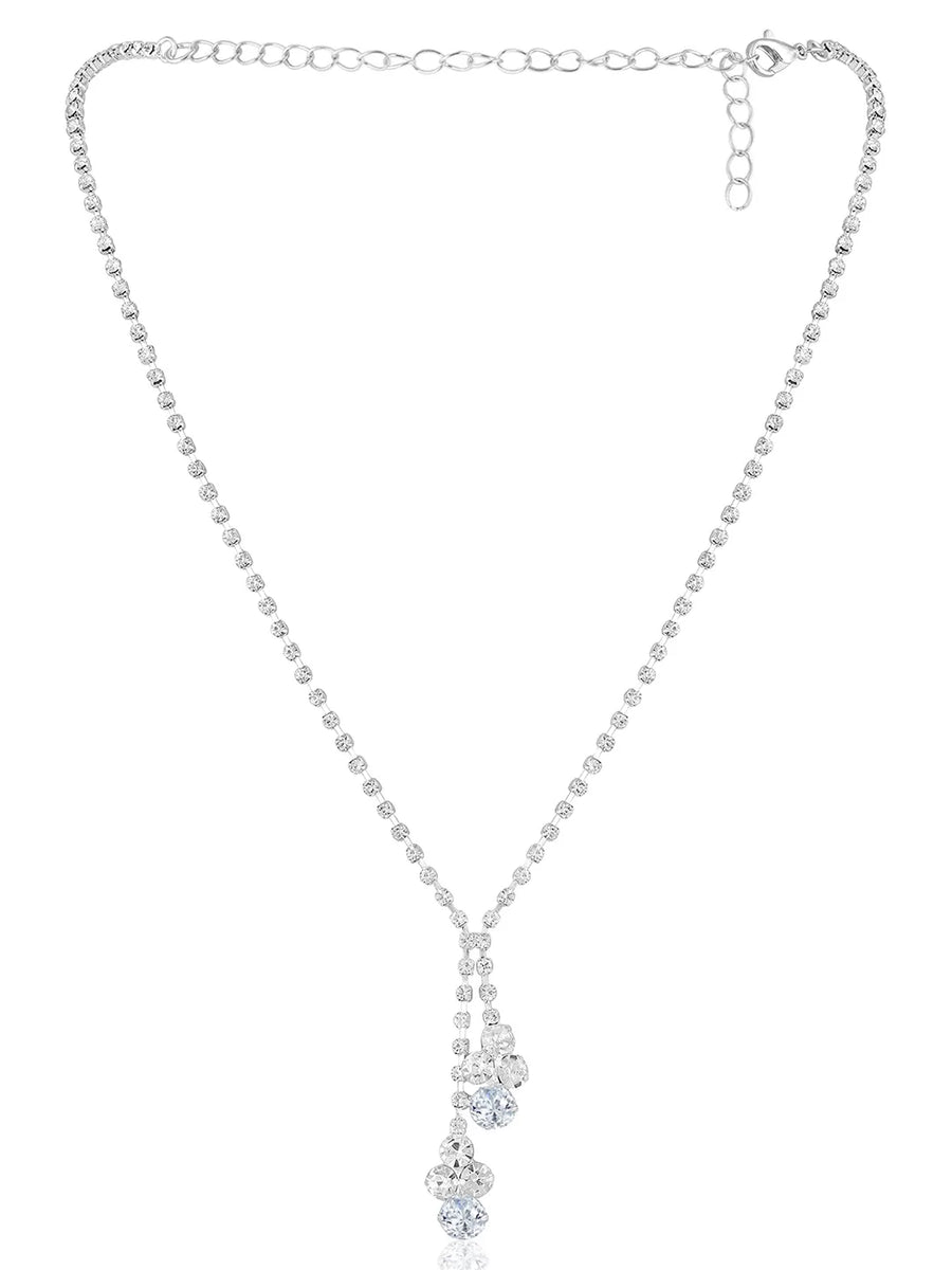 White necklace earrings set crafted from alloy, adorned with cubic zirconia & crystals for an elegant, timeless look | Peora
