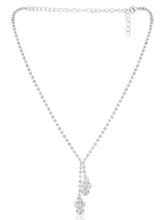 White necklace earrings set crafted from alloy, adorned with cubic zirconia & crystals for an elegant, timeless look | Peora

