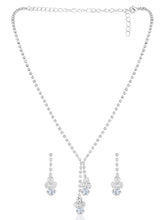 White necklace earrings set crafted from alloy, adorned with cubic zirconia & crystals for an elegant, timeless look | Peora
