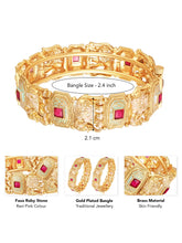 Gold - Rani Pink bangles crafted from brass, adorned with faux ruby for an elegant, timeless look | Peora

