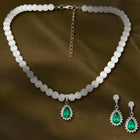 White-Green necklace earrings set crafted from alloy, adorned with pearls cubic zirconia & crystal for an elegant, timeless look | Peora
