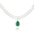 White-Green necklace earrings set crafted from alloy, adorned with pearls cubic zirconia & crystal for an elegant, timeless look | Peora

