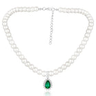 White-Green necklace earrings set crafted from alloy, adorned with pearls cubic zirconia & crystal for an elegant, timeless look | Peora
