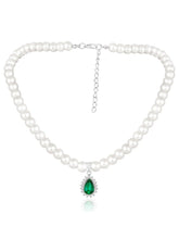 White-Green necklace earrings set crafted from alloy, adorned with pearls cubic zirconia & crystal for an elegant, timeless look | Peora
