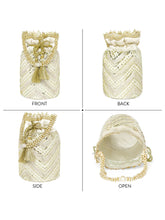 Cream potli bag named Handcrafted Ethnic Potli Purse, featuring artificial beads detailing and soft fabric texture | Peora
