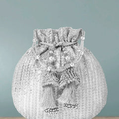Graceful Evening Elegance Potli Bag - Silver