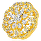 Regal Radiance Statement CZ Ring by Peora. Gold-plating adjustable ring, geometric floral pattern with cubic zirconia.