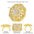 Regal Radiance Statement CZ Ring by Peora. Gold-plating adjustable ring, geometric floral pattern with cubic zirconia.