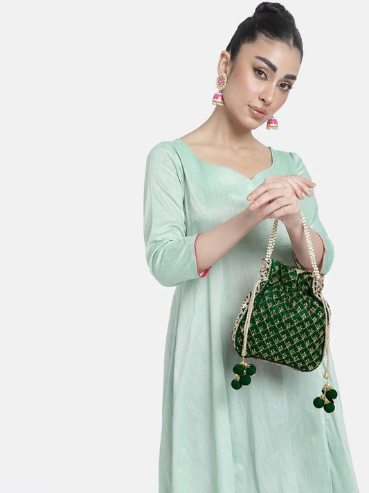 Stylish Glamour Grasp Potli Bag - Green