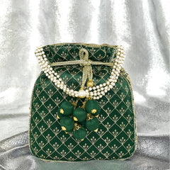 Stylish Glamour Grasp Potli Bag - Green